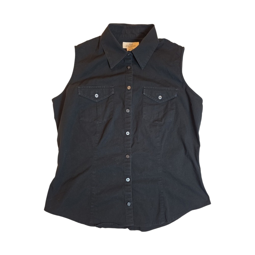 Brooks Brothers 346 Women XS Black Sleeveless Button Up Western Stretch Shirt